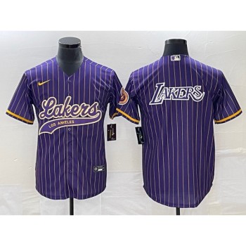 Men's Los Angeles Lakers Team Big Logo Purple Cool Base With Patch Stitched Baseball Jersey Men's Los Angeles Lakers Team Big Logo Purple Cool Base With Patch Stitched Baseball Jersey
