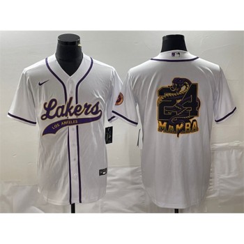 Men's Los Angeles Lakers White #24 Mamba Big Logo Cool Base Stitched Baseball Jersey Men's Los Angeles Lakers White #24 Mamba Big Logo Cool Base Stitched Baseball Jersey
