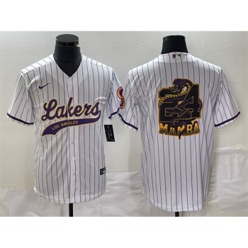 Men's Los Angeles Lakers White #24 Mamba Big Logo Cool Base Stitched Baseball Jersey Men's Los Angeles Lakers White #24 Mamba Big Logo Cool Base Stitched Baseball Jersey