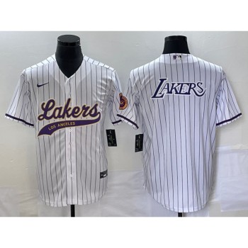 Men's Los Angeles Lakers White Team Big Logo Cool Base With Patch Stitched Baseball Jersey Men's Los Angeles Lakers White Team Big Logo Cool Base With Patch Stitched Baseball Jersey