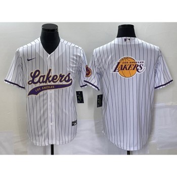 Men's Los Angeles Lakers White Team Big Logo Cool Base With Patch Stitched Baseball Jersey Men's Los Angeles Lakers White Team Big Logo Cool Base With Patch Stitched Baseball Jersey