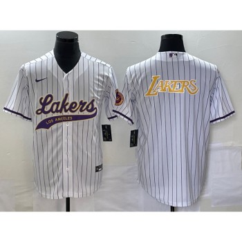 Men's Los Angeles Lakers White Team Big Logo Cool Base With Patch Stitched Baseball Jersey Men's Los Angeles Lakers White Team Big Logo Cool Base With Patch Stitched Baseball Jersey
