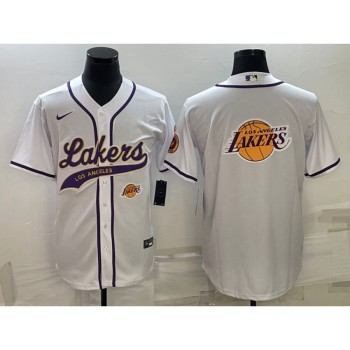 Men's Los Angeles Lakers White Team Big Logo With Patch Cool Base Stitched Baseball Jersey Men's Los Angeles Lakers White Team Big Logo With Patch Cool Base Stitched Baseball Jersey