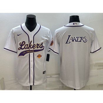 Men's Los Angeles Lakers White Team Big Logo With Patch Cool Base Stitched Baseball Jersey Men's Los Angeles Lakers White Team Big Logo With Patch Cool Base Stitched Baseball Jersey