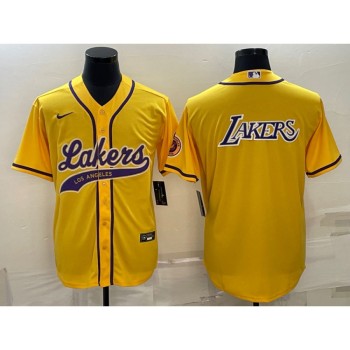 Men's Los Angeles Lakers Yellow Big Logo Cool Base Stitched Baseball Jersey Men's Los Angeles Lakers Yellow Big Logo Cool Base Stitched Baseball Jersey