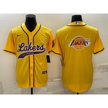 Men's Los Angeles Lakers Yellow Team Big Logo Cool Base Stitched Baseball Jersey Men's Los Angeles Lakers Yellow Team Big Logo Cool Base Stitched Baseball Jersey