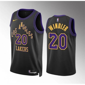 Men's Los Angeles Lakers #20 Dylan Windler Black 2023/24 City Edition Stitched Basketball Jersey Men's Los Angeles Lakers #20 Dylan Windler Black 2023/24 City Edition Stitched Basketball Jersey