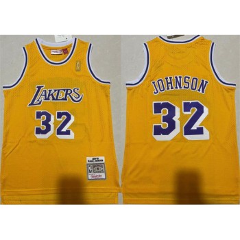 Men's Los Angeles Lakers #32 Magic Johnson Yellow Throwback basketball Jersey Men's Los Angeles Lakers #32 Magic Johnson Yellow Throwback basketball Jersey