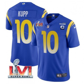 Men's Los Angeles Rams #10 Cooper Kupp 2022 Royal With C Patch Super Bowl LVI Vapor Limited Jersey Men's Los Angeles Rams #10 Cooper Kupp 2022 Royal With C Patch Super Bowl LVI Vapor Limited Jersey