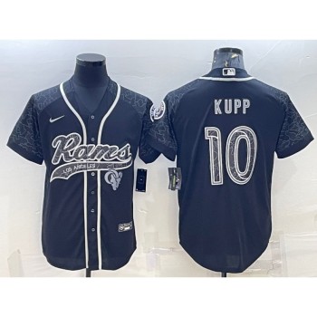 Men's Los Angeles Rams #10 Cooper Kupp Black Reflective With Patch Cool Base Stitched Baseball Jersey Men's Los Angeles Rams #10 Cooper Kupp Black Reflective With Patch Cool Base Stitched Baseball Jersey
