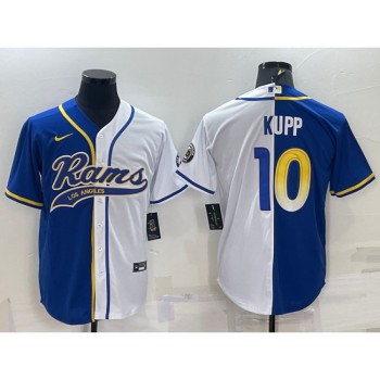 Men's Los Angeles Rams #10 Cooper Kupp Royal/White Split With Patch Cool Base Stitched Baseball Jersey Men's Los Angeles Rams #10 Cooper Kupp Royal/White Split With Patch Cool Base Stitched Baseball Jersey