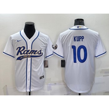 Men's Los Angeles Rams #10 Cooper Kupp White With Patch Cool Base Stitched Baseball Jersey Men's Los Angeles Rams #10 Cooper Kupp White With Patch Cool Base Stitched Baseball Jersey