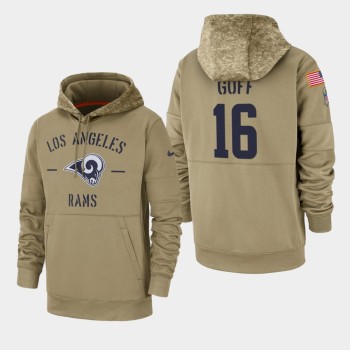 Men's Los Angeles Rams #16 Jared Goff Tan 2019 Salute to Service Sideline Therma Pullover Hoodie Men's Los Angeles Rams #16 Jared Goff Tan 2019 Salute to Service Sideline Therma Pullover Hoodie
