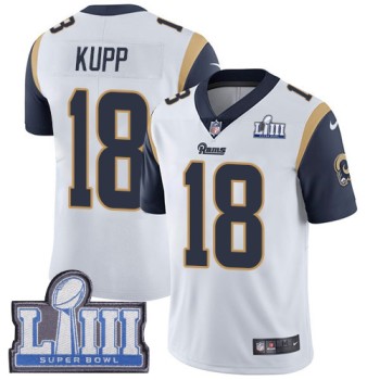 Men's Los Angeles Rams #18 Cooper Kupp White Super Bowl LIII Vapor Untouchable Limited Stitched NFL Jersey Men's Los Angeles Rams #18 Cooper Kupp White Super Bowl LIII Vapor Untouchable Limited Stitched NFL Jersey