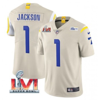 Men's Los Angeles Rams #1 DeSean Jackson 2022 Bone Super Bowl LVI Vapor Limited Stitched Jersey Men's Los Angeles Rams #1 DeSean Jackson 2022 Bone Super Bowl LVI Vapor Limited Stitched Jersey