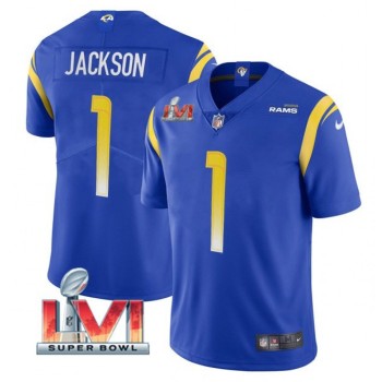 Men's Los Angeles Rams #1 DeSean Jackson 2022 Royal Super Bowl LVI Vapor Limited Stitched Jersey Men's Los Angeles Rams #1 DeSean Jackson 2022 Royal Super Bowl LVI Vapor Limited Stitched Jersey
