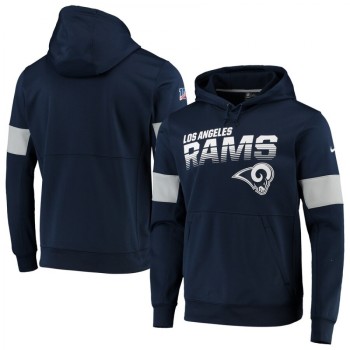 Men's Los Angeles Rams 2019 Navy 100th Season Sideline Team Logo Performance Pullover Hoodie