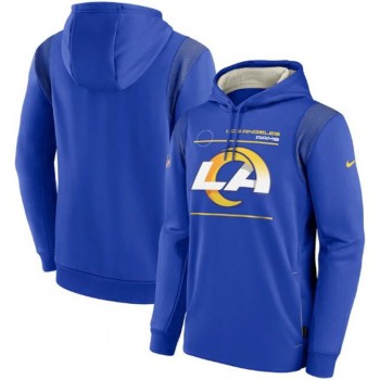 Men's Los Angeles Rams 2021 Royal Sideline Logo Performance Pullover Hoodie Men's Los Angeles Rams 2021 Royal Sideline Logo Performance Pullover Hoodie