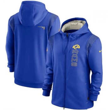 Men's Los Angeles Rams 2021 Royal Sideline Team Performance Full-Zip Hoodie Men's Los Angeles Rams 2021 Royal Sideline Team Performance Full-Zip Hoodie