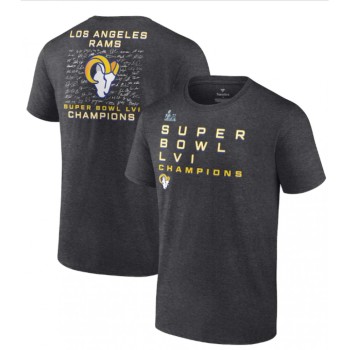Men's Los Angeles Rams 2022 Heathered Charcoal Super Bowl LVI Champions Roster Signature T-Shirt Men's Los Angeles Rams 2022 Heathered Charcoal Super Bowl LVI Champions Roster Signature T-Shirt