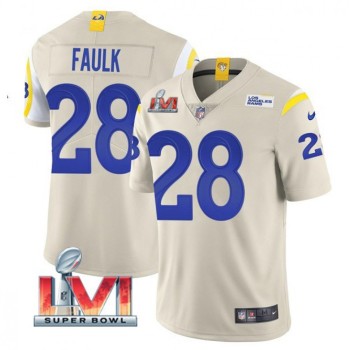 Men's Los Angeles Rams #28 Marshall Faulk 2022 Bone Super Bowl LVI Vapor Limited Stitched Jersey Men's Los Angeles Rams #28 Marshall Faulk 2022 Bone Super Bowl LVI Vapor Limited Stitched Jersey