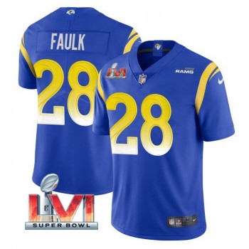 Men's Los Angeles Rams #28 Marshall Faulk 2022 Royal Super Bowl LVI Vapor Limited Stitched Jersey Men's Los Angeles Rams #28 Marshall Faulk 2022 Royal Super Bowl LVI Vapor Limited Stitched Jersey