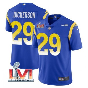 Men's Los Angeles Rams #29 Eric Dickerson 2022 Royal Super Bowl LVI Vapor Limited Stitched Jersey Men's Los Angeles Rams #29 Eric Dickerson 2022 Royal Super Bowl LVI Vapor Limited Stitched Jersey