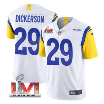 Men's Los Angeles Rams #29 Eric Dickerson 2022 White Super Bowl LVI Vapor Limited Stitched Jersey Men's Los Angeles Rams #29 Eric Dickerson 2022 White Super Bowl LVI Vapor Limited Stitched Jersey