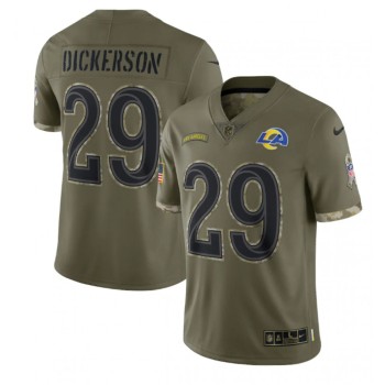 Men's Los Angeles Rams #29 Eric Dickerson Olive 2022 Salute To Service Limited Stitched Jersey Men's Los Angeles Rams #29 Eric Dickerson Olive 2022 Salute To Service Limited Stitched Jersey