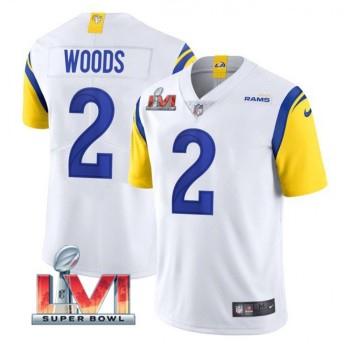 Men's Los Angeles Rams #2 Robert Woods 2022 White Super Bowl LVI Vapor Limited Stitched Jersey Men's Los Angeles Rams #2 Robert Woods 2022 White Super Bowl LVI Vapor Limited Stitched Jersey