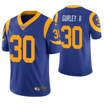 Men's Los Angeles Rams #30 Todd Gurley II Blue 2019 100th Season Vapor Untouchable Limited Stitched NFL Jersey Men's Los Angeles Rams #30 Todd Gurley II Blue 2019 100th Season Vapor Untouchable Limited Stitched NFL Jersey