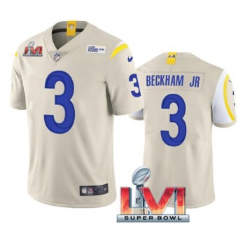 Men's Los Angeles Rams #3 Odell Beckham Jr. 2022 Bone Super Bowl LVI Vapor Limited Stitched Jersey Men's Los Angeles Rams #3 Odell Beckham Jr. 2022 Bone Super Bowl LVI Vapor Limited Stitched Jersey