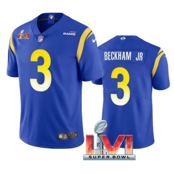 Men's Los Angeles Rams #3 Odell Beckham Jr. 2022 Royal Super Bowl LVI Vapor Limited Stitched Jersey Men's Los Angeles Rams #3 Odell Beckham Jr. 2022 Royal Super Bowl LVI Vapor Limited Stitched Jersey