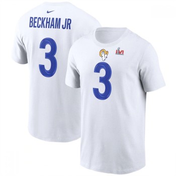 Men's Los Angeles Rams #3 Odell Beckham Jr. 2022 White Super Bowl LVI Champions T-Shirt Men's Los Angeles Rams #3 Odell Beckham Jr. 2022 White Super Bowl LVI Champions T-Shirt