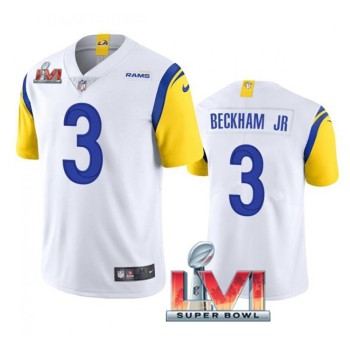 Men's Los Angeles Rams #3 Odell Beckham Jr. 2022 White Super Bowl LVI Vapor Limited Stitched Jersey Men's Los Angeles Rams #3 Odell Beckham Jr. 2022 White Super Bowl LVI Vapor Limited Stitched Jersey