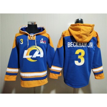 Men's Los Angeles Rams #3 Odell Beckham Jr. 2022 Royal Super Bowl LVI Champions Pullover Hoodie Men's Los Angeles Rams #3 Odell Beckham Jr. 2022 Royal Super Bowl LVI Champions Pullover Hoodie