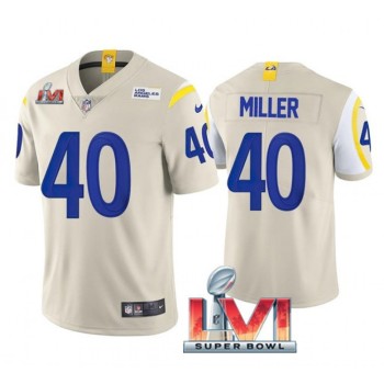 Men's Los Angeles Rams #40 Von Miller 2022 Bone Super Bowl LVI Vapor Limited Stitched Jersey Men's Los Angeles Rams #40 Von Miller 2022 Bone Super Bowl LVI Vapor Limited Stitched Jersey