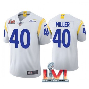 Men's Los Angeles Rams #40 Von Miller 2022 White Super Bowl LVI Vapor Limited Stitched Jersey Men's Los Angeles Rams #40 Von Miller 2022 White Super Bowl LVI Vapor Limited Stitched Jersey
