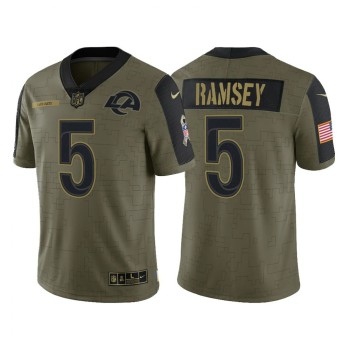 Men's Los Angeles Rams #5 Jalen Ramsey 2021 Olive Salute To Service Limited Stitched Jersey Men's Los Angeles Rams #5 Jalen Ramsey 2021 Olive Salute To Service Limited Stitched Jersey