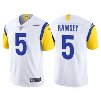 Men's Los Angeles Rams #5 Jalen Ramsey 2021 White Vapor Untouchable Limited Alternate Stitched Jersey Men's Los Angeles Rams #5 Jalen Ramsey 2021 White Vapor Untouchable Limited Alternate Stitched Jersey