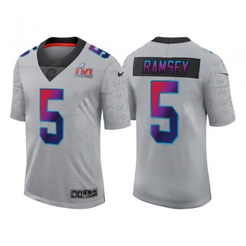 Men's Los Angeles Rams #5 Jalen Ramsey 2022 Grey Super Bowl LVI Limited Stitched Jersey Men's Los Angeles Rams #5 Jalen Ramsey 2022 Grey Super Bowl LVI Limited Stitched Jersey