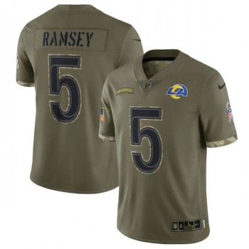 Men's Los Angeles Rams #5 Jalen Ramsey Olive 2022 Salute To Service Limited Stitched Jersey Men's Los Angeles Rams #5 Jalen Ramsey Olive 2022 Salute To Service Limited Stitched Jersey