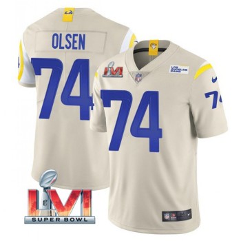 Men's Los Angeles Rams #74 Merlin Olsen 2022 Bone Super Bowl LVI Vapor Limited Stitched Jersey Men's Los Angeles Rams #74 Merlin Olsen 2022 Bone Super Bowl LVI Vapor Limited Stitched Jersey