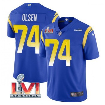 Men's Los Angeles Rams #74 Merlin Olsen 2022 Royal Super Bowl LVI Vapor Limited Stitched Jersey Men's Los Angeles Rams #74 Merlin Olsen 2022 Royal Super Bowl LVI Vapor Limited Stitched Jersey