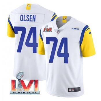 Men's Los Angeles Rams #74 Merlin Olsen 2022 White Super Bowl LVI Vapor Limited Stitched Jersey Men's Los Angeles Rams #74 Merlin Olsen 2022 White Super Bowl LVI Vapor Limited Stitched Jersey