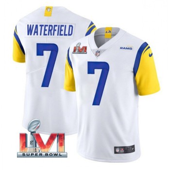 Men's Los Angeles Rams #7 Bob Waterfield 2022 White Super Bowl LVI Vapor Limited Stitched Jersey Men's Los Angeles Rams #7 Bob Waterfield 2022 White Super Bowl LVI Vapor Limited Stitched Jersey
