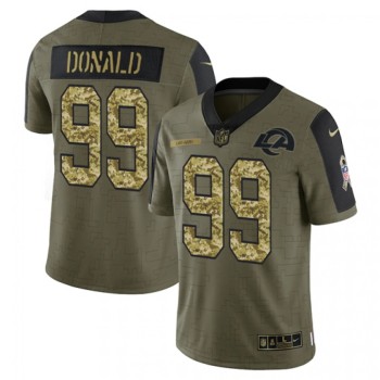 Men's Los Angeles Rams #99 Aaron Donald 2021 Olive Camo Salute To Service Limited Stitched Jersey Men's Los Angeles Rams #99 Aaron Donald 2021 Olive Camo Salute To Service Limited Stitched Jersey