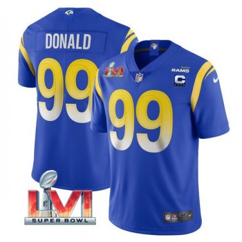 Men's Los Angeles Rams #99 Aaron Donald 2022 Royal With C Patch Super Bowl LVI Vapor Limited Jersey Men's Los Angeles Rams #99 Aaron Donald 2022 Royal With C Patch Super Bowl LVI Vapor Limited Jersey