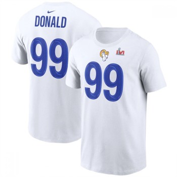 Men's Los Angeles Rams #99 Aaron Donald 2022 White Super Bowl LVI Champions T-Shirt Men's Los Angeles Rams #99 Aaron Donald 2022 White Super Bowl LVI Champions T-Shirt