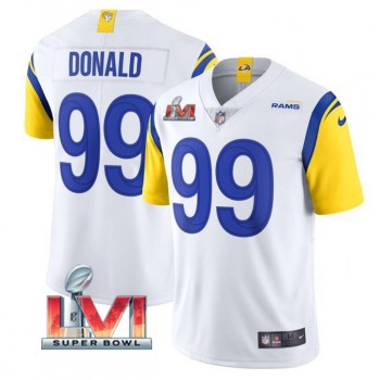 Men's Los Angeles Rams #99 Aaron Donald 2022 White Super Bowl LVI Vapor Limited Stitched Jersey Men's Los Angeles Rams #99 Aaron Donald 2022 White Super Bowl LVI Vapor Limited Stitched Jersey